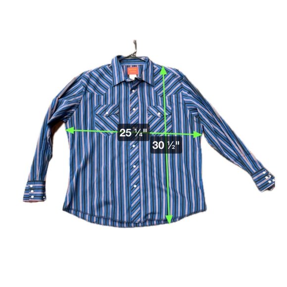 Rustler Mens Blue Red Striped Western Shirt Pearl Buttons Long Sleeve Sz XL - Picture 8 of 8
